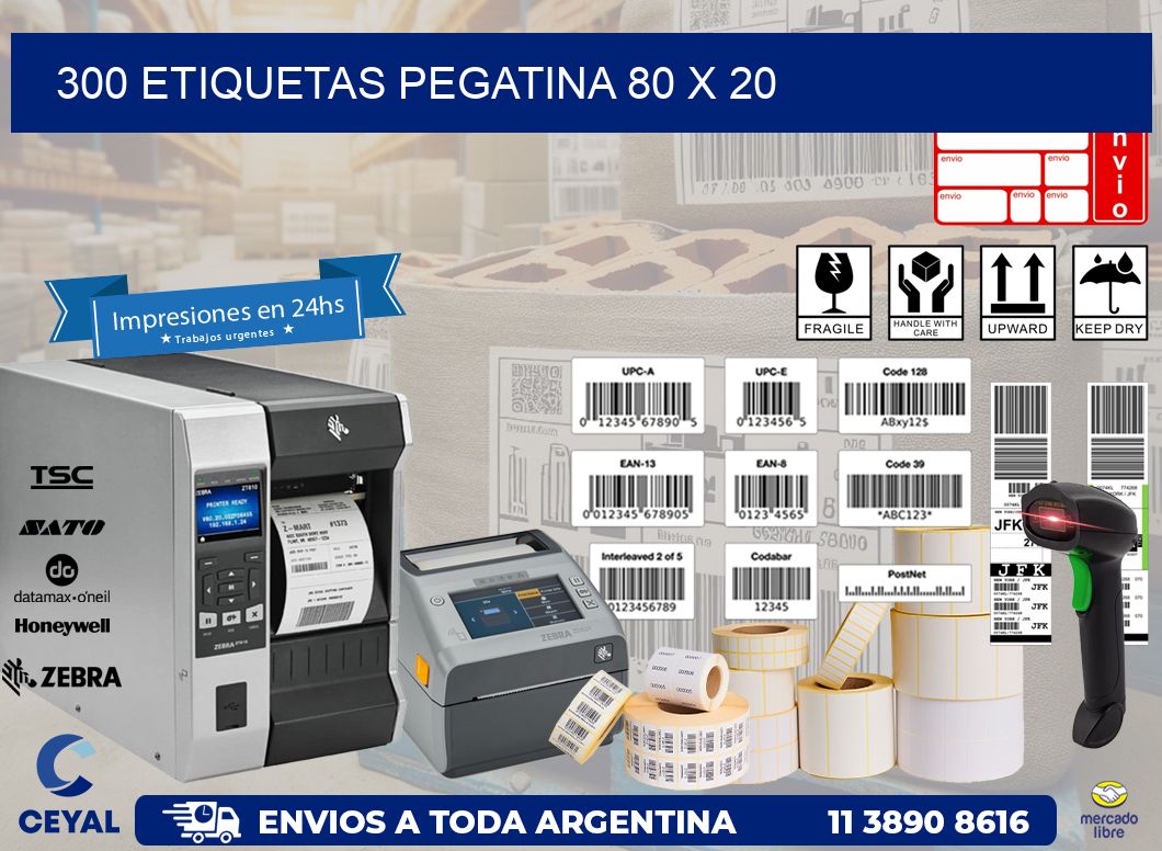 300 ETIQUETAS PEGATINA 80 x 20