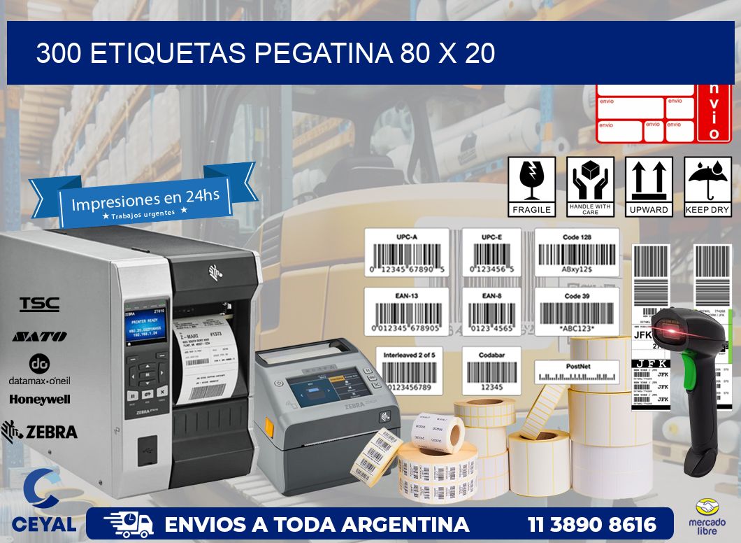 300 ETIQUETAS PEGATINA 80 x 20