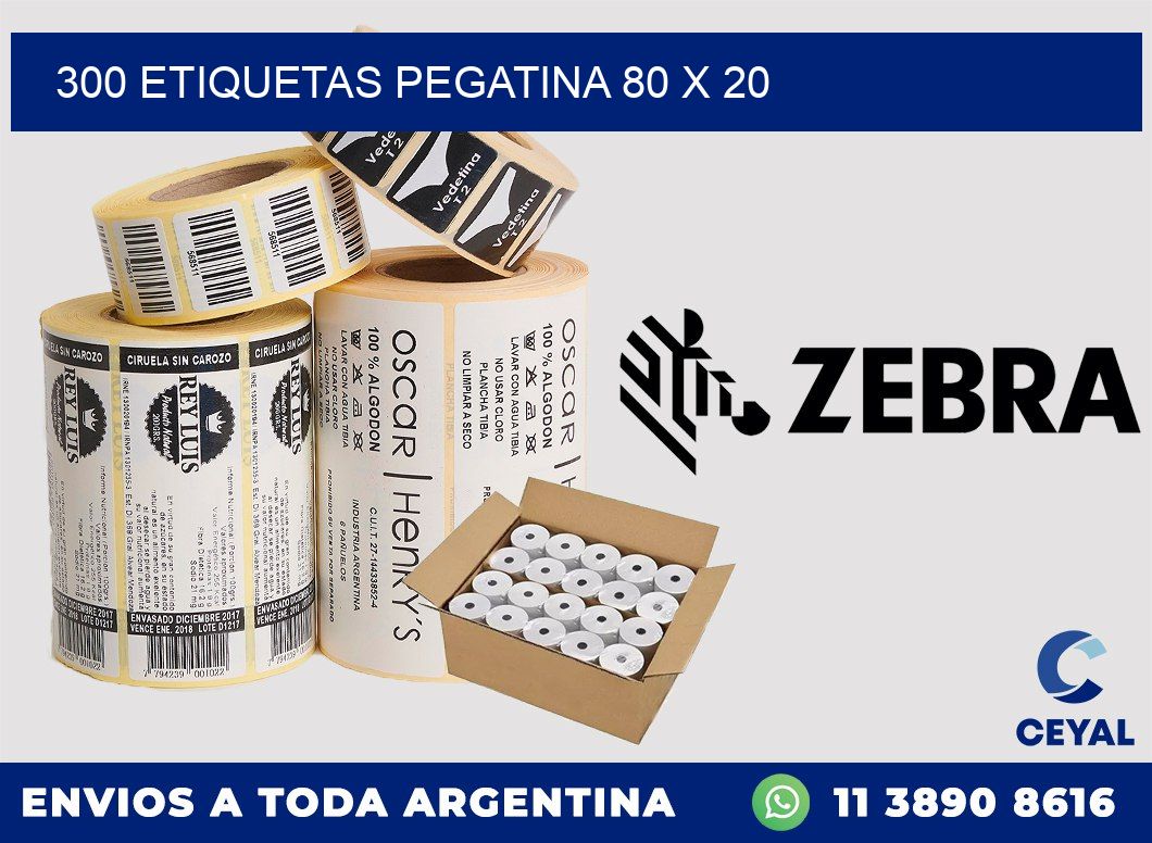 300 ETIQUETAS PEGATINA 80 x 20