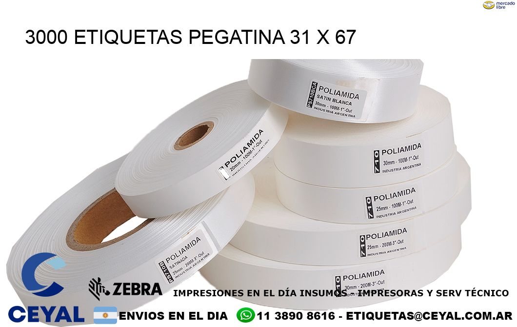 3000 ETIQUETAS PEGATINA 31 x 67