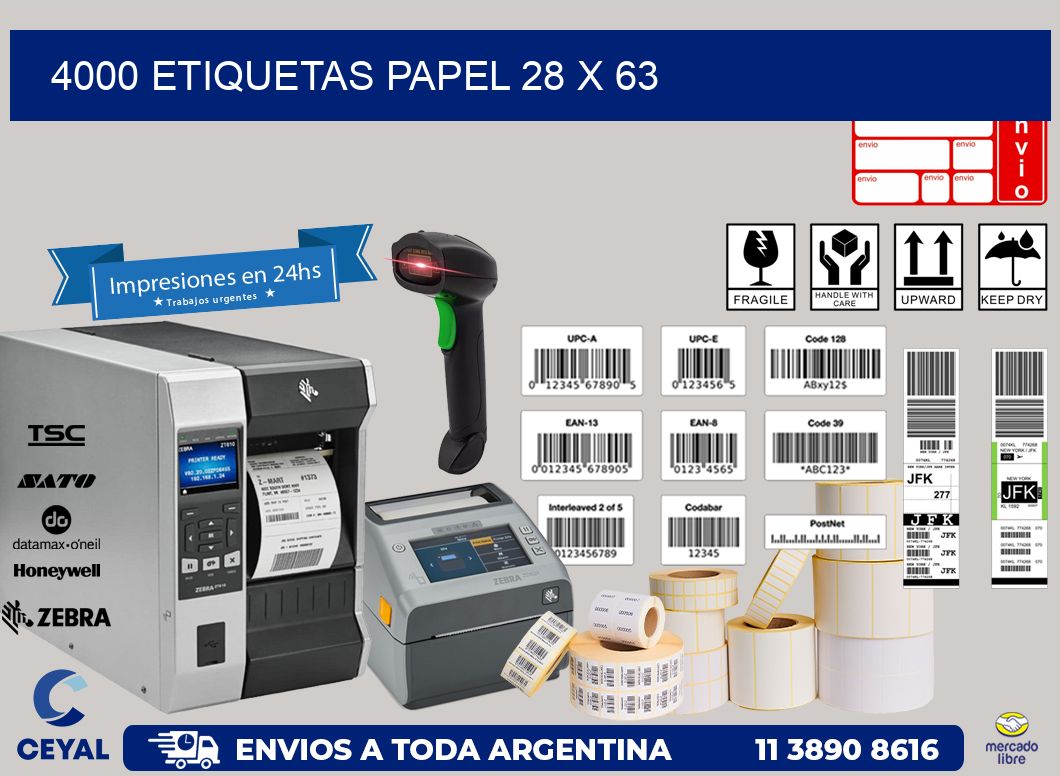 4000 ETIQUETAS PAPEL 28 x 63