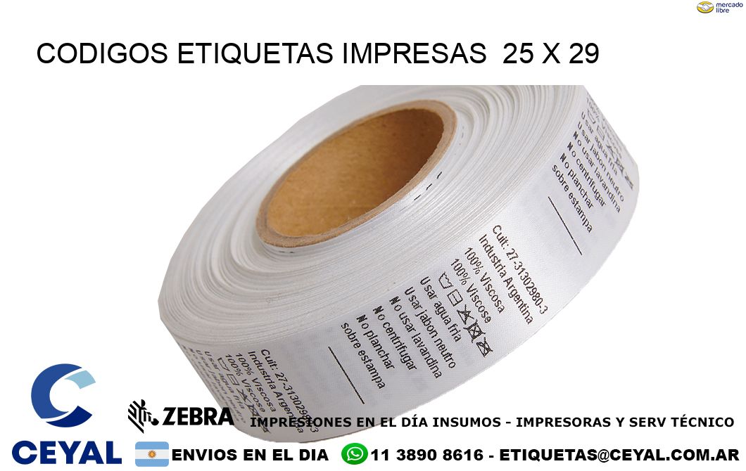 CODIGOS ETIQUETAS IMPRESAS 25 x 29