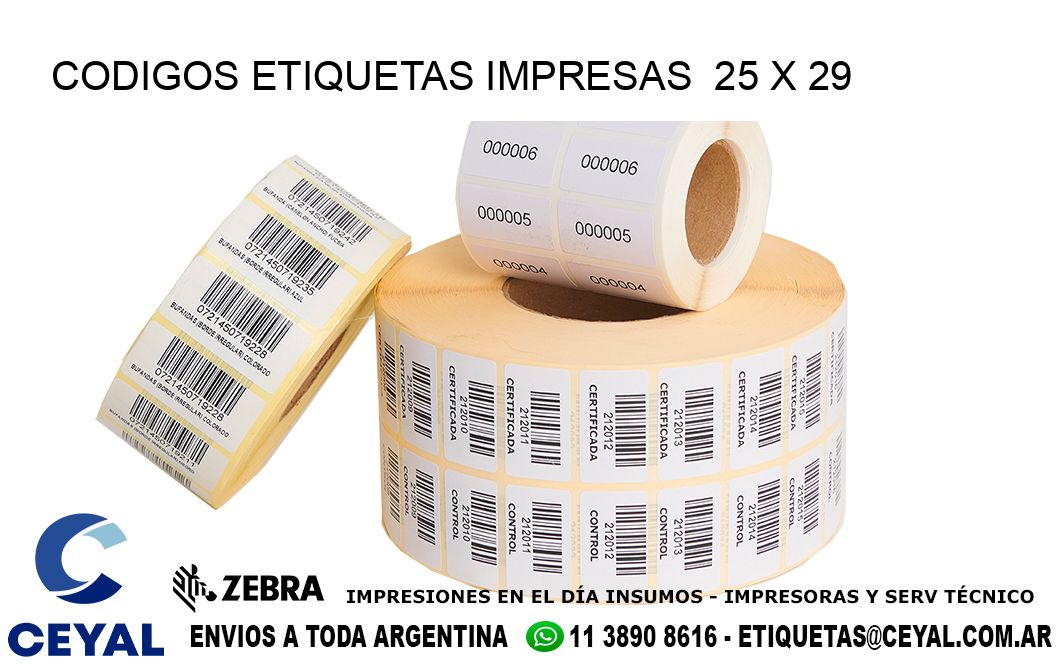 CODIGOS ETIQUETAS IMPRESAS 25 x 29