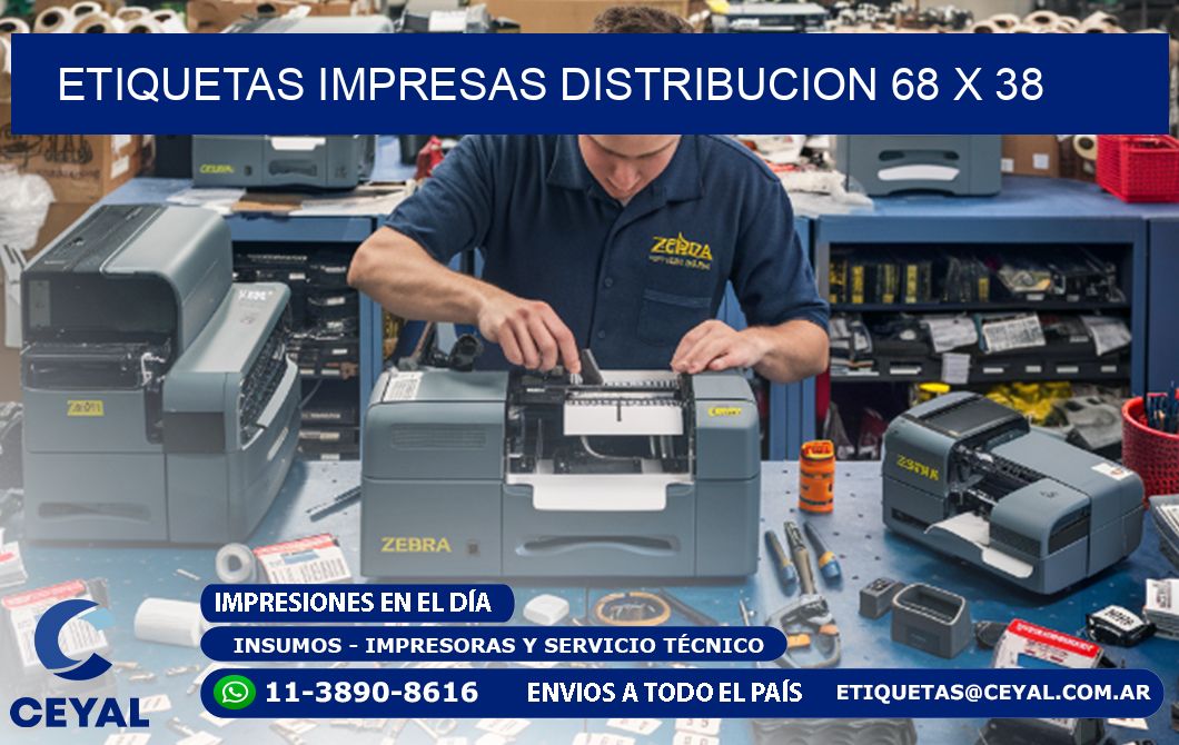 ETIQUETAS IMPRESAS DISTRIBUCION 68 x 38