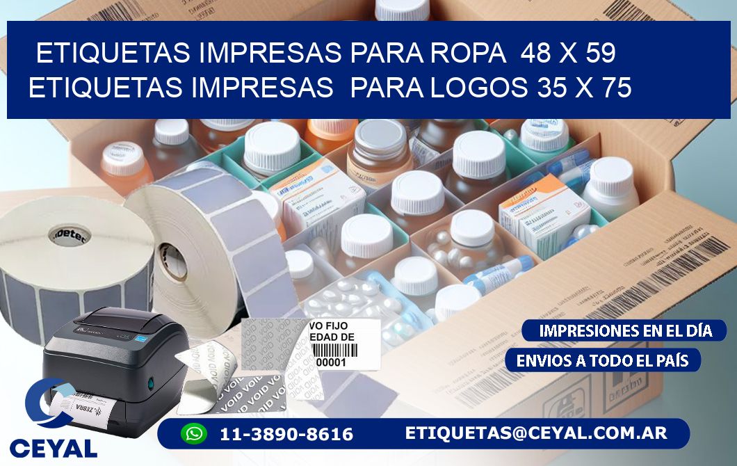 ETIQUETAS IMPRESAS PARA ROPA  48 x 59 ETIQUETAS IMPRESAS  PARA LOGOS 35 x 75