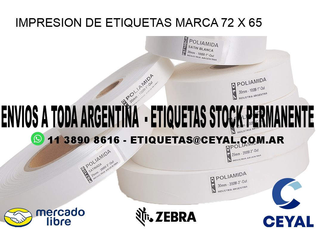 IMPRESION DE ETIQUETAS MARCA 72 x 65