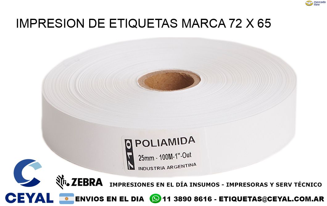 IMPRESION DE ETIQUETAS MARCA 72 x 65