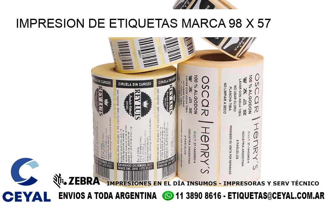 IMPRESION DE ETIQUETAS MARCA 98 x 57