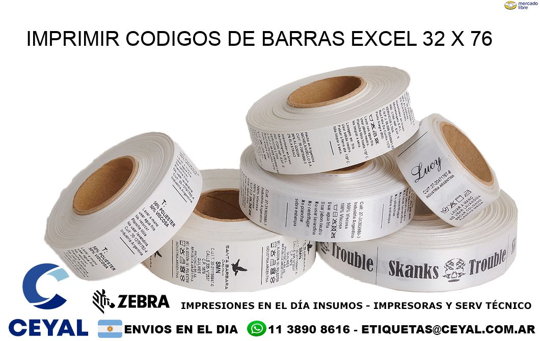 IMPRIMIR CODIGOS DE BARRAS EXCEL 32 x 76