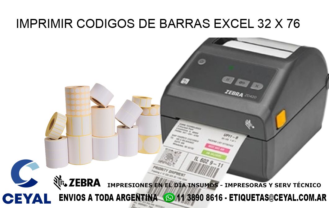 IMPRIMIR CODIGOS DE BARRAS EXCEL 32 x 76