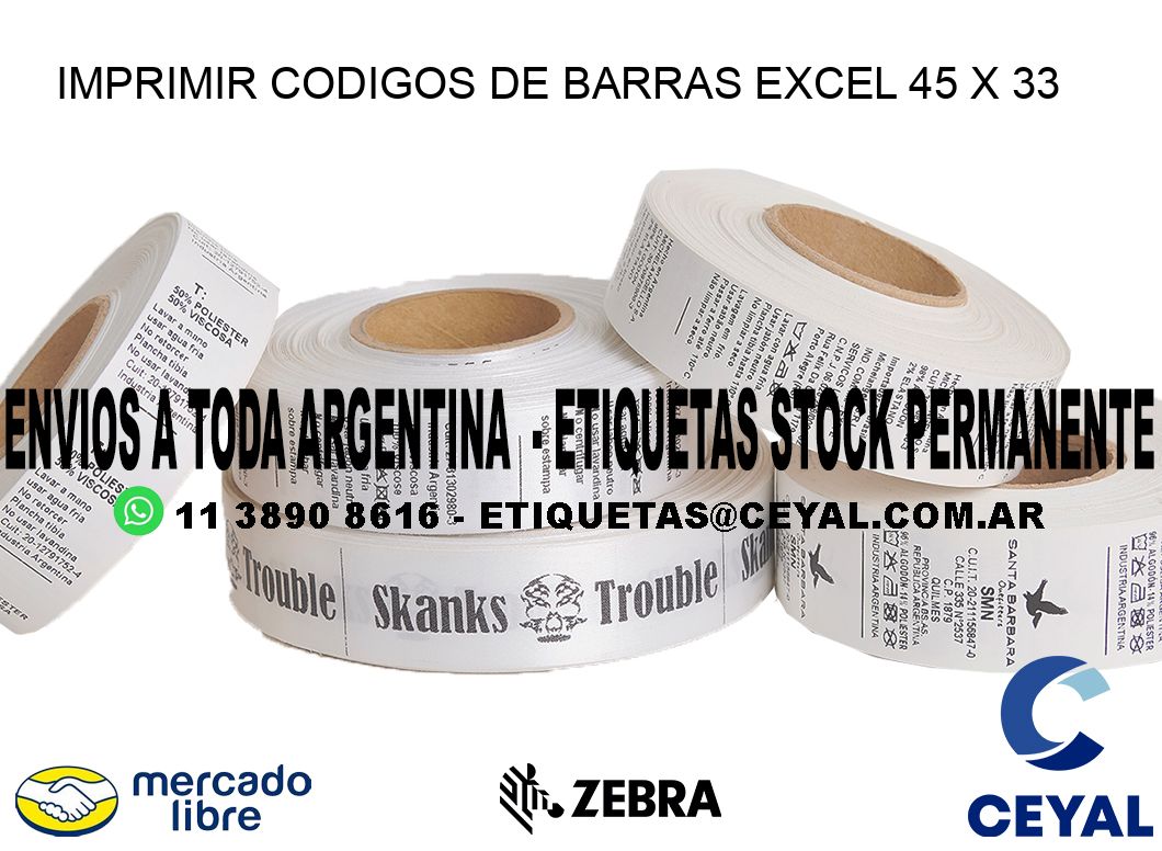 IMPRIMIR CODIGOS DE BARRAS EXCEL 45 x 33