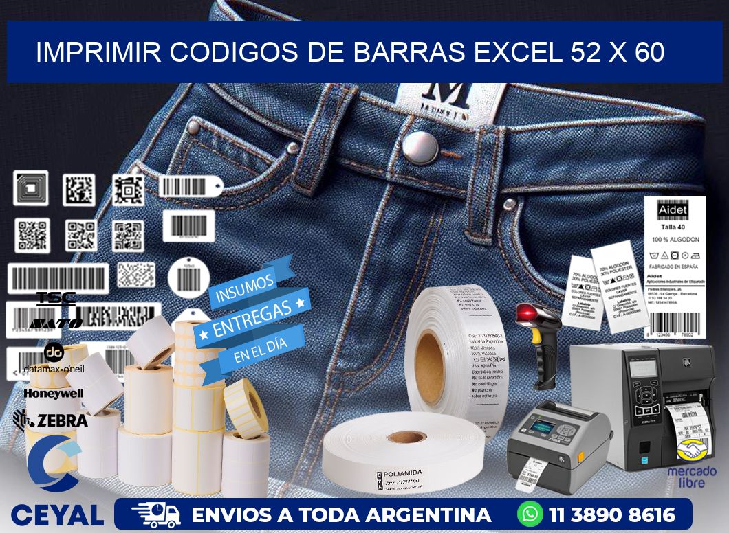 IMPRIMIR CODIGOS DE BARRAS EXCEL 52 x 60