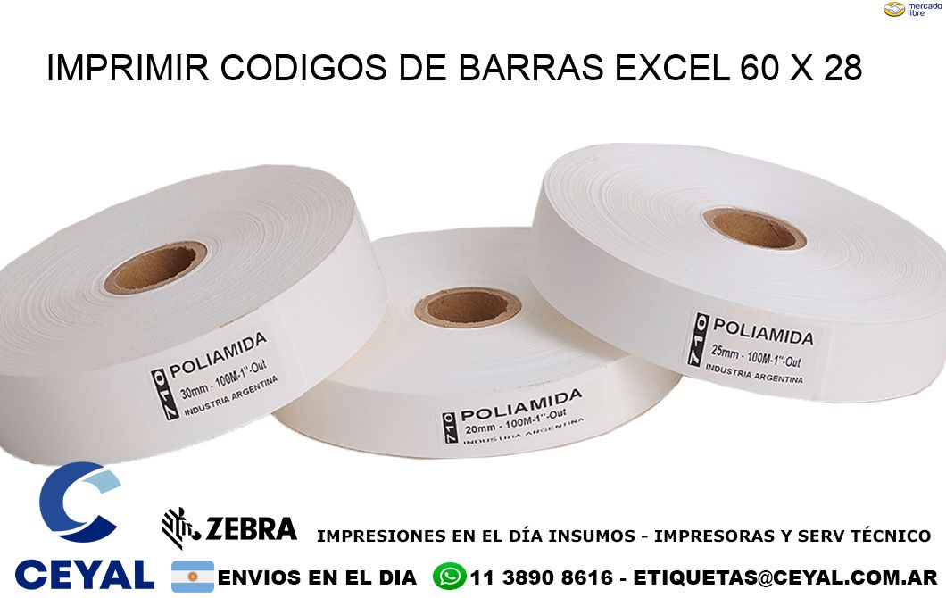 IMPRIMIR CODIGOS DE BARRAS EXCEL 60 x 28