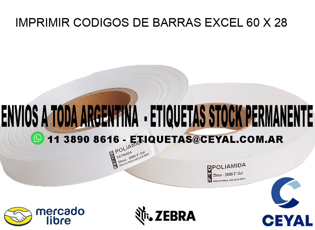 IMPRIMIR CODIGOS DE BARRAS EXCEL 60 x 28