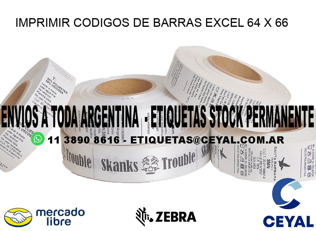 IMPRIMIR CODIGOS DE BARRAS EXCEL 64 x 66