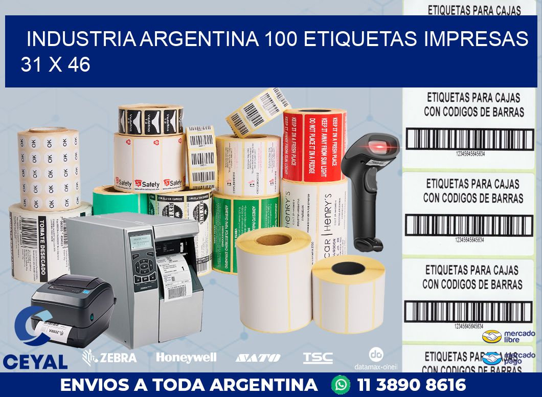 INDUSTRIA ARGENTINA 100 ETIQUETAS IMPRESAS  31 x 46