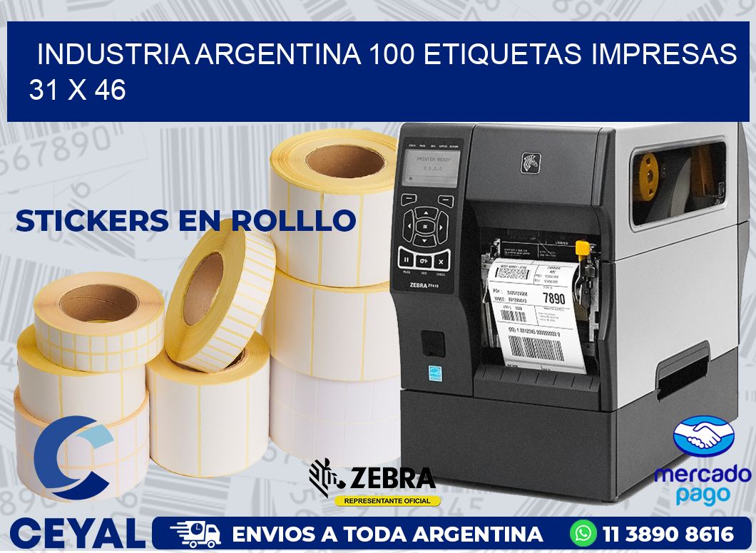 INDUSTRIA ARGENTINA 100 ETIQUETAS IMPRESAS  31 x 46
