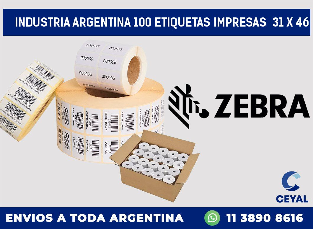 INDUSTRIA ARGENTINA 100 ETIQUETAS IMPRESAS  31 x 46