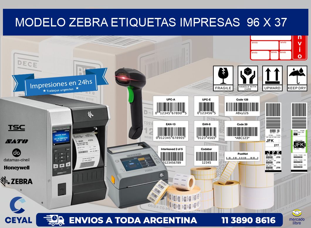 MODELO ZEBRA ETIQUETAS IMPRESAS  96 x 37