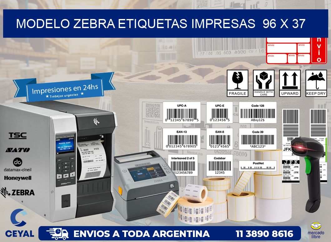 MODELO ZEBRA ETIQUETAS IMPRESAS  96 x 37