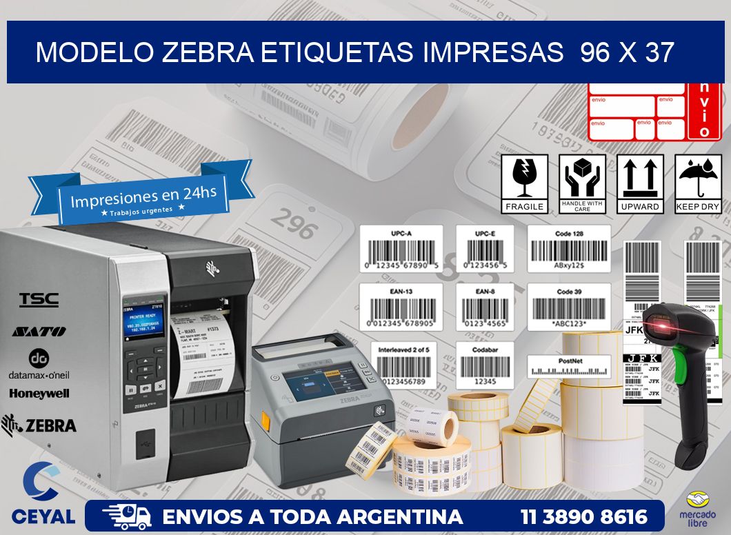 MODELO ZEBRA ETIQUETAS IMPRESAS  96 x 37