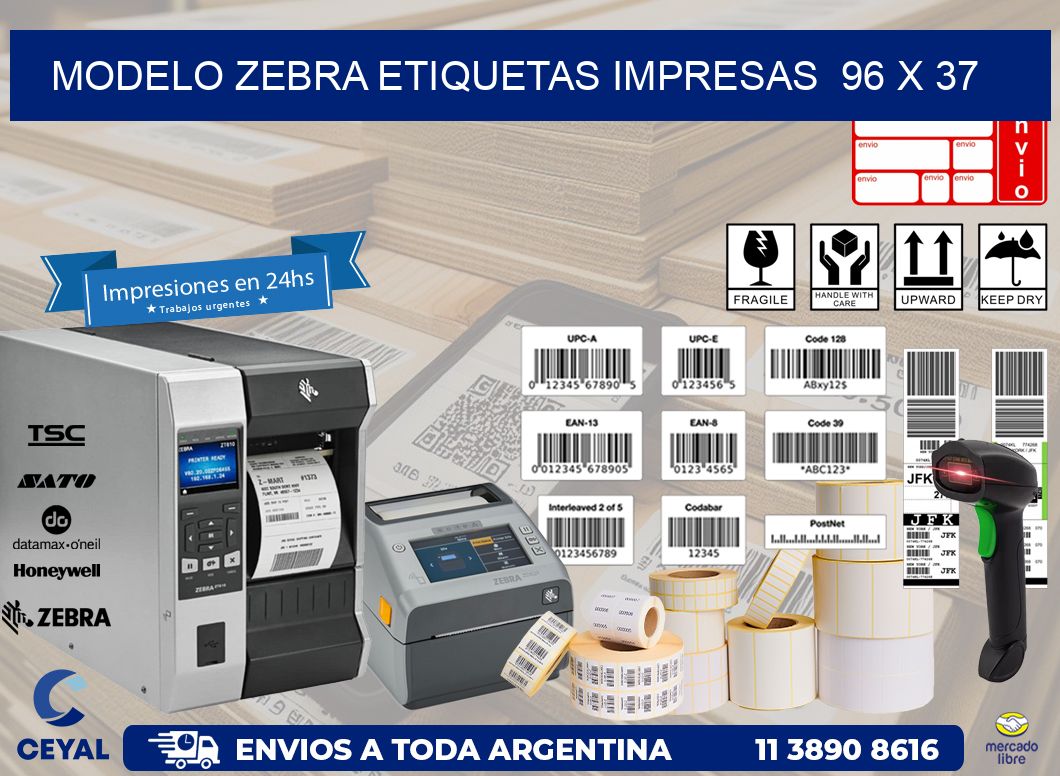 MODELO ZEBRA ETIQUETAS IMPRESAS  96 x 37