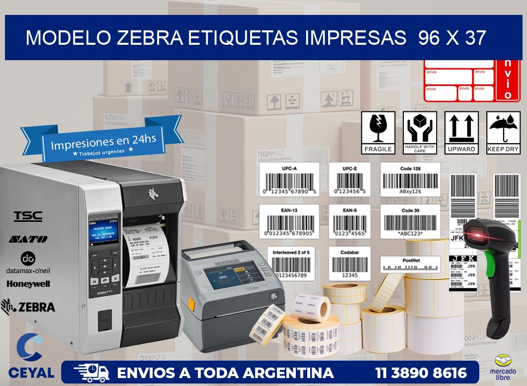 MODELO ZEBRA ETIQUETAS IMPRESAS  96 x 37