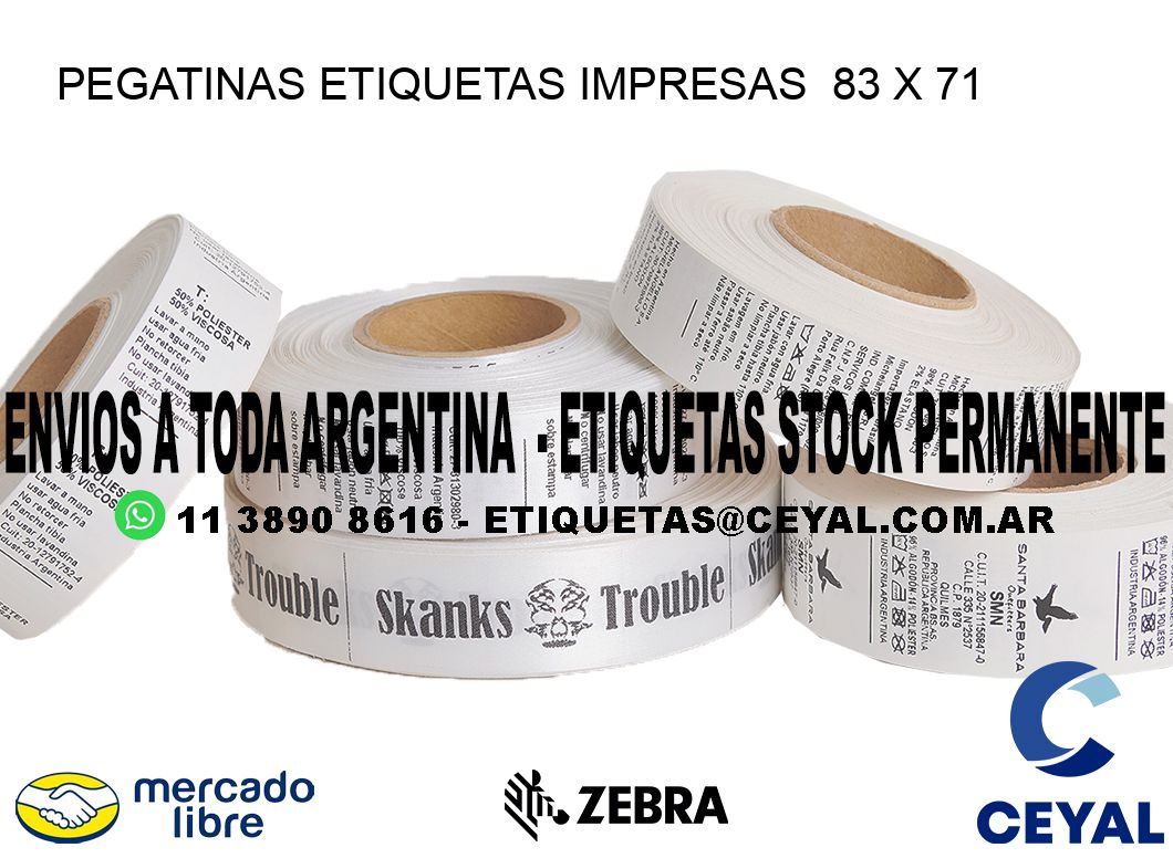 PEGATINAS ETIQUETAS IMPRESAS 83 x 71