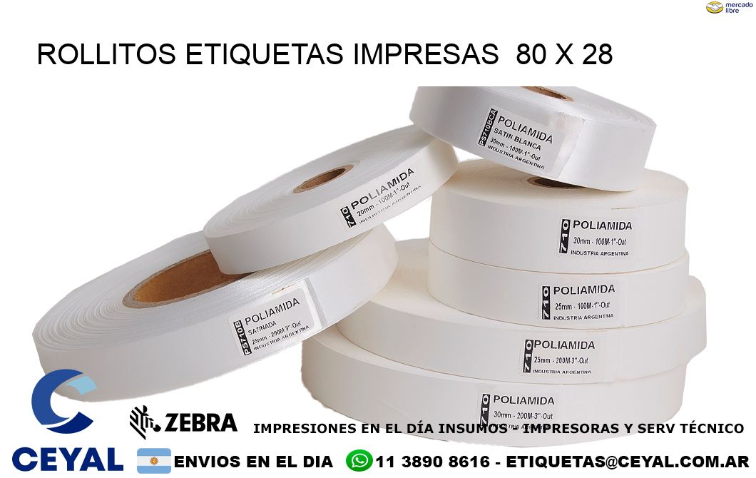 ROLLITOS ETIQUETAS IMPRESAS 80 x 28