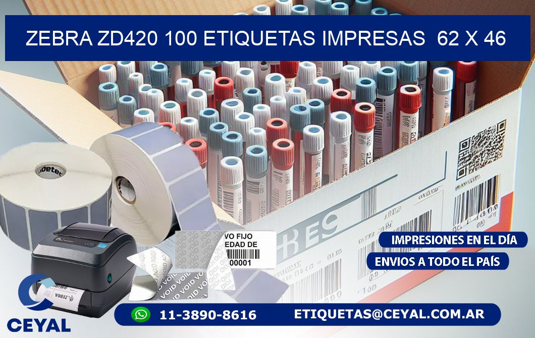 ZEBRA ZD420 100 ETIQUETAS IMPRESAS  62 x 46