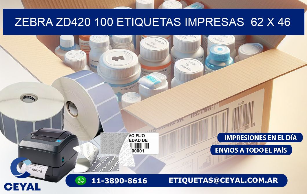 ZEBRA ZD420 100 ETIQUETAS IMPRESAS  62 x 46