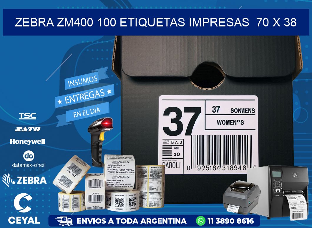 ZEBRA ZM400 100 ETIQUETAS IMPRESAS 70 x 38