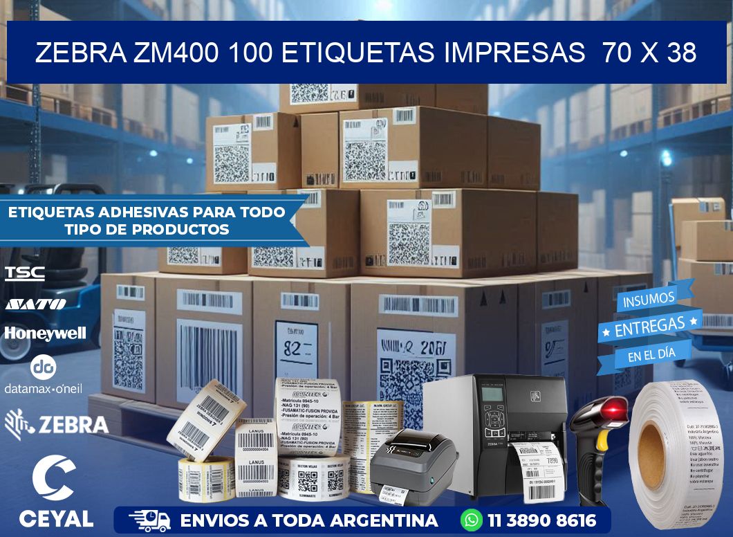 ZEBRA ZM400 100 ETIQUETAS IMPRESAS 70 x 38