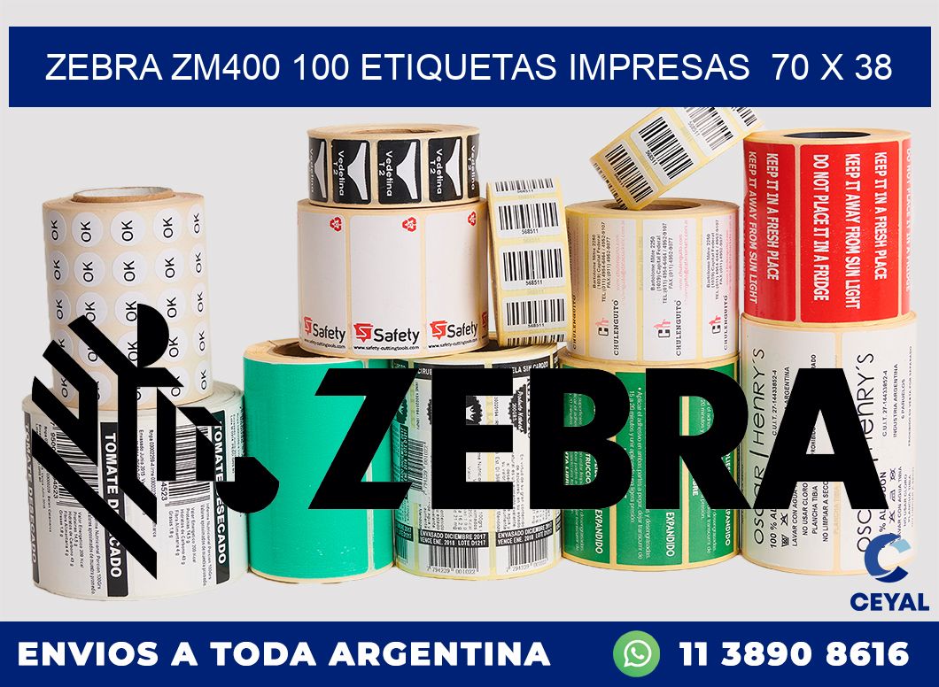 ZEBRA ZM400 100 ETIQUETAS IMPRESAS 70 x 38