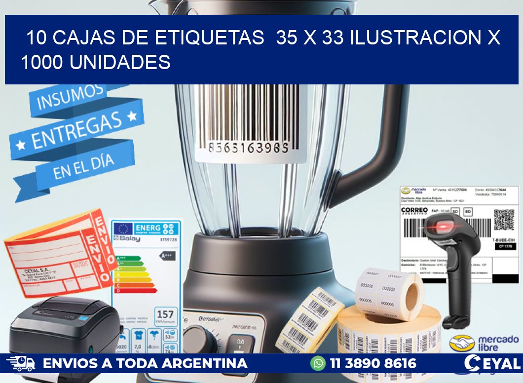 10 CAJAS DE ETIQUETAS  35 x 33 ILUSTRACION X 1000 UNIDADES