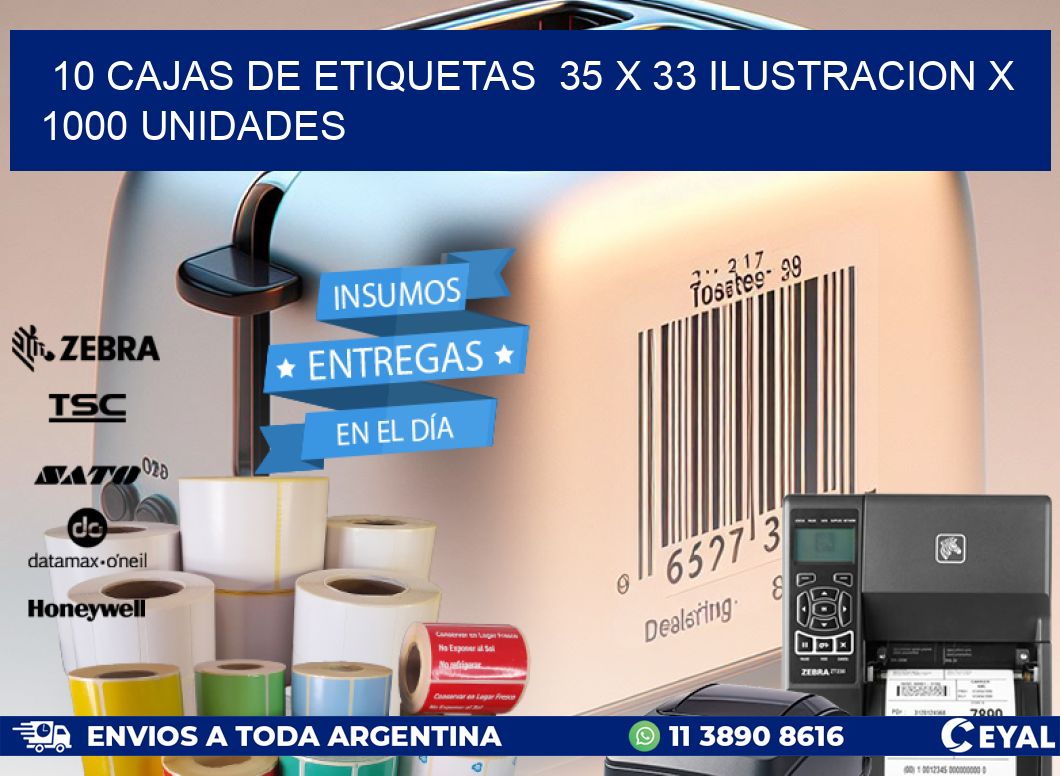 10 CAJAS DE ETIQUETAS  35 x 33 ILUSTRACION X 1000 UNIDADES