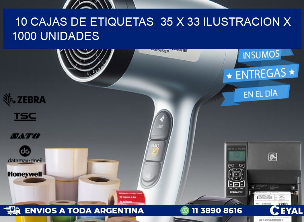 10 CAJAS DE ETIQUETAS  35 x 33 ILUSTRACION X 1000 UNIDADES