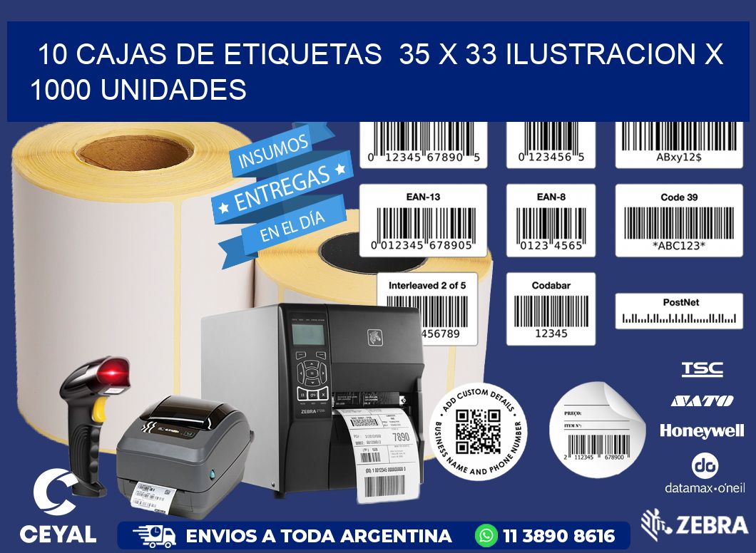 10 CAJAS DE ETIQUETAS  35 x 33 ILUSTRACION X 1000 UNIDADES
