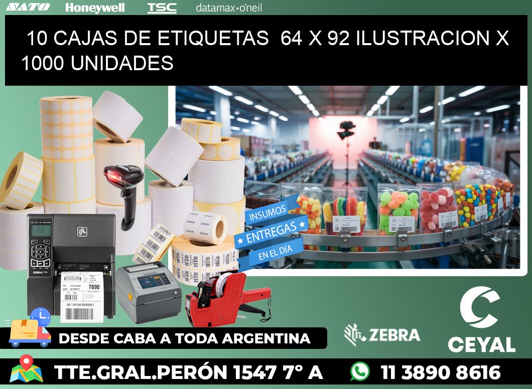 10 CAJAS DE ETIQUETAS  64 x 92 ILUSTRACION X 1000 UNIDADES