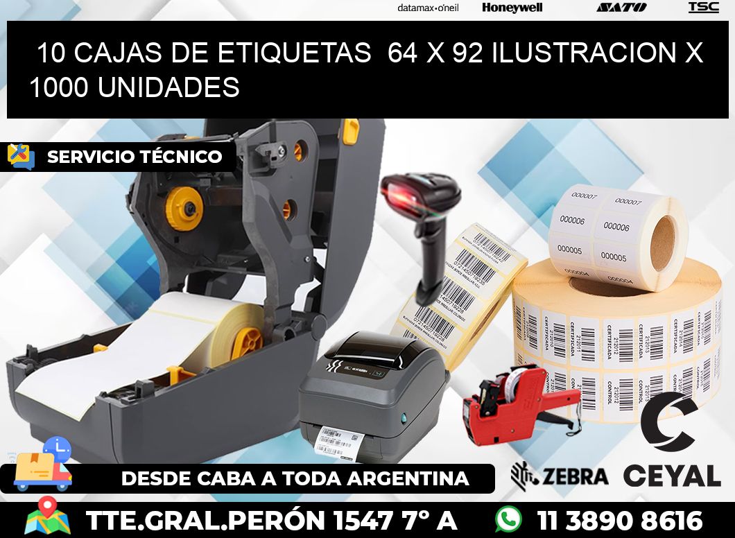 10 CAJAS DE ETIQUETAS  64 x 92 ILUSTRACION X 1000 UNIDADES