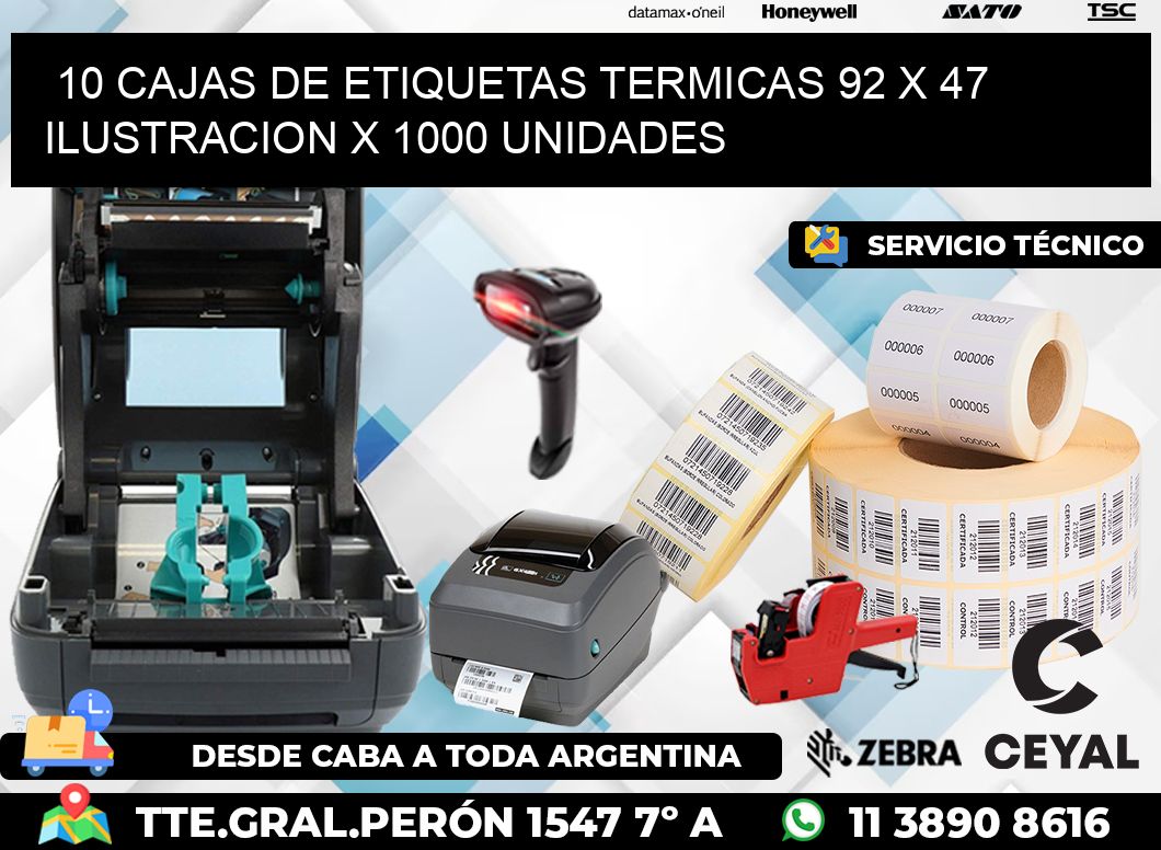 10 CAJAS DE ETIQUETAS TERMICAS 92 x 47 ILUSTRACION X 1000 UNIDADES