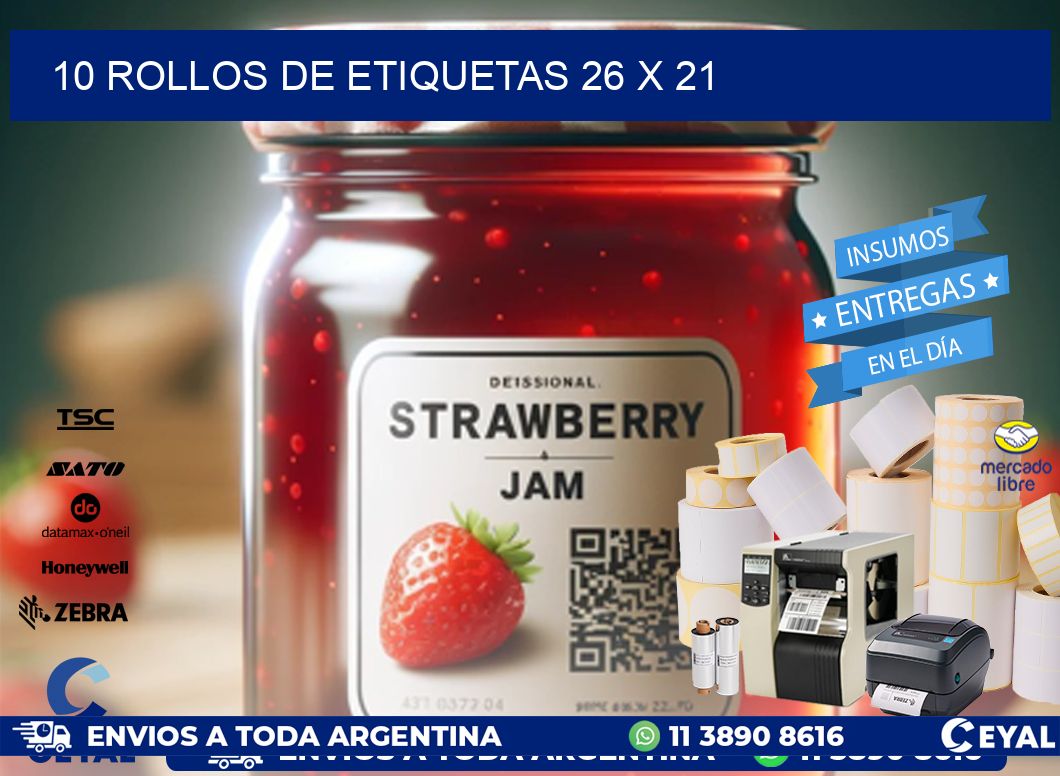 10 ROLLOS DE ETIQUETAS 26 x 21