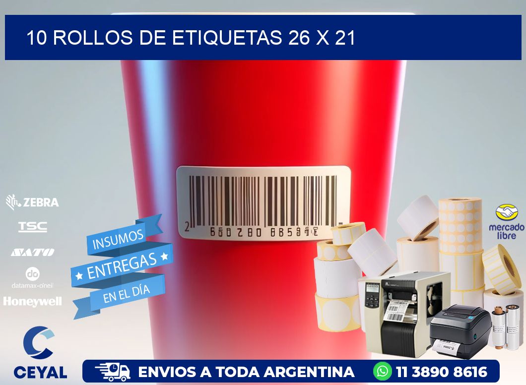 10 ROLLOS DE ETIQUETAS 26 x 21