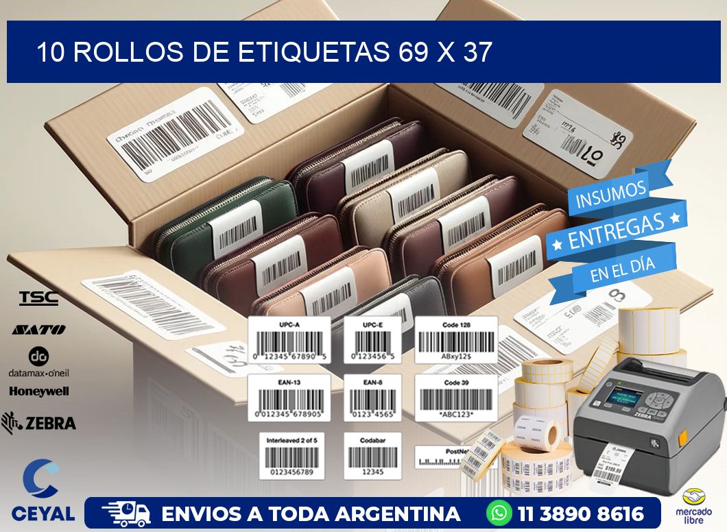 10 ROLLOS DE ETIQUETAS 69 x 37