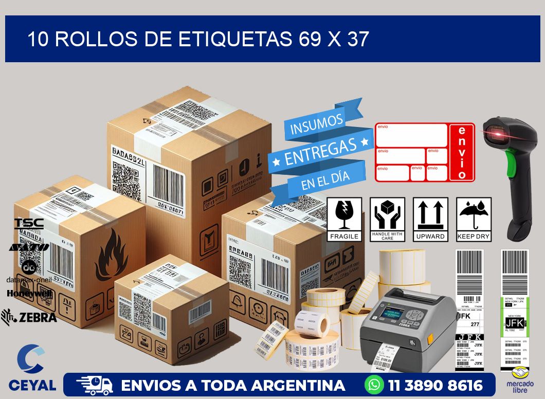 10 ROLLOS DE ETIQUETAS 69 x 37