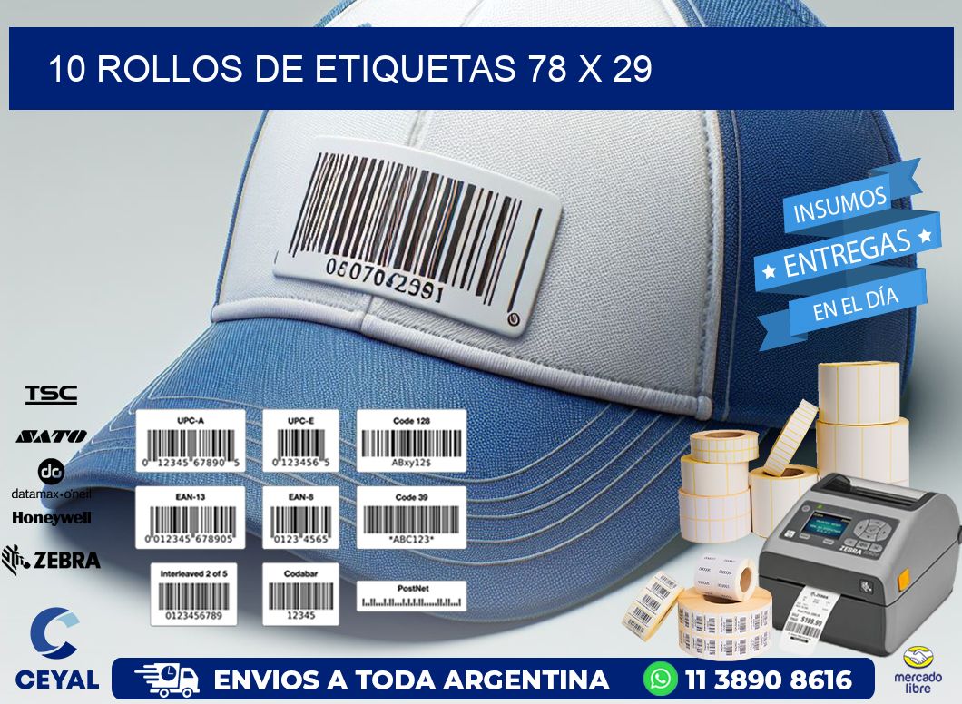 10 ROLLOS DE ETIQUETAS 78 x 29
