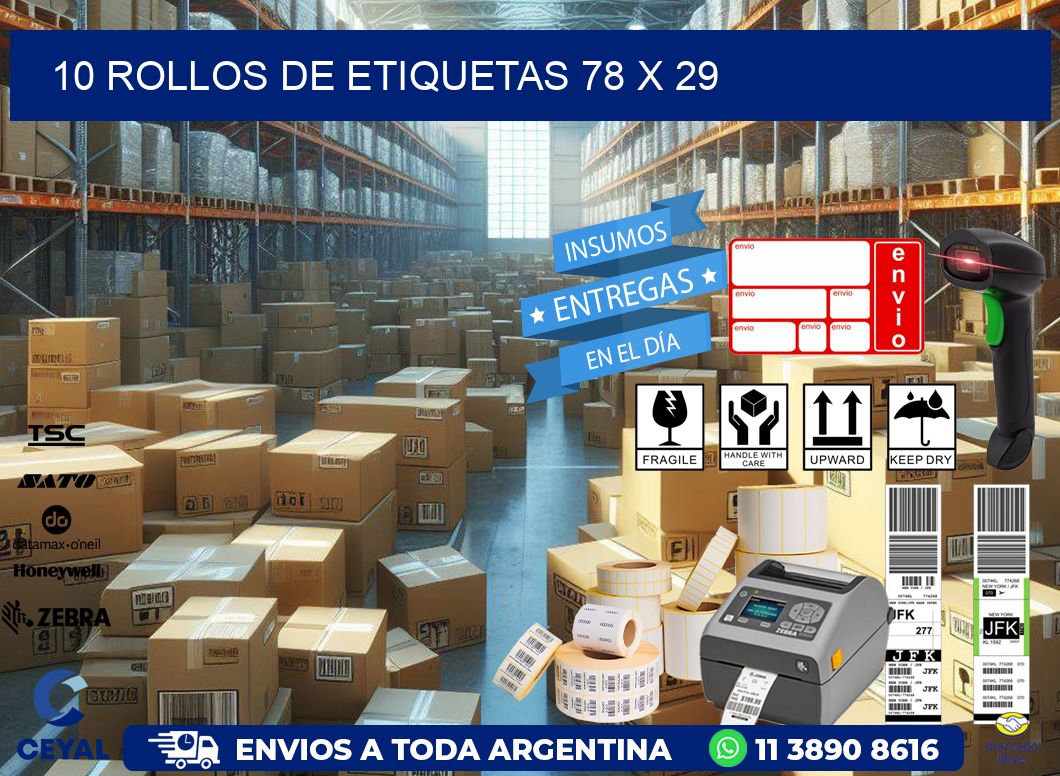 10 ROLLOS DE ETIQUETAS 78 x 29