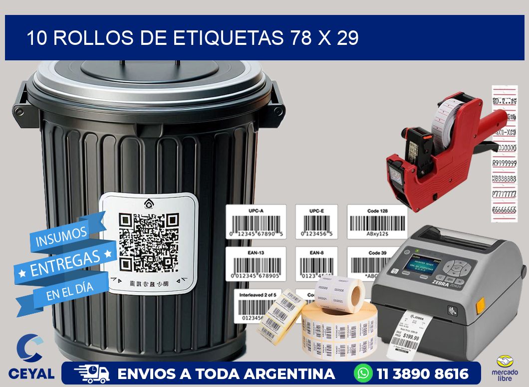 10 ROLLOS DE ETIQUETAS 78 x 29