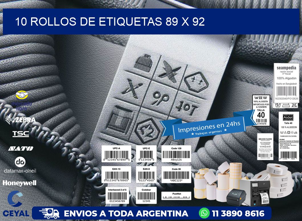 10 ROLLOS DE ETIQUETAS 89 x 92