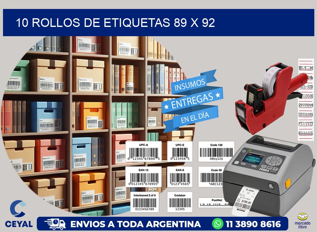 10 ROLLOS DE ETIQUETAS 89 x 92